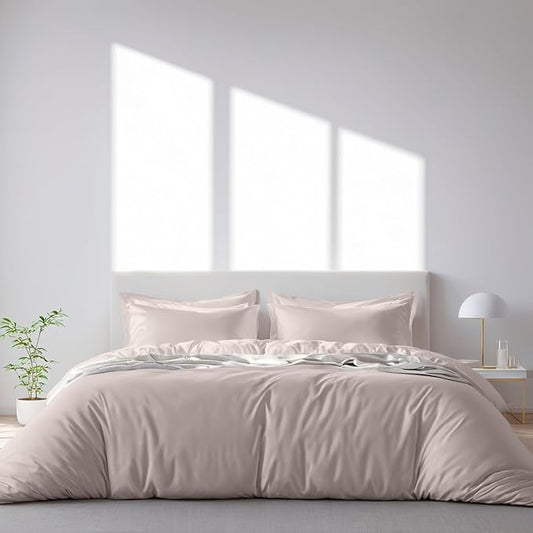White Classic Beige Duvet Cover Queen Size, Microfiber Duvet Cover with Zipper, Set of 1 Down Comforter Cover with 2 Pillow Shams, Comforter Not Included