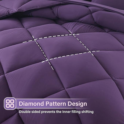 Cosybay Bed in a Bag Full Comforter Sets 7pcs All Season Solid Down Alternative Bedding Sets Purple with Comforter, Pillow Shams, Flat Sheet, Fitted Sheet and Pillowcases