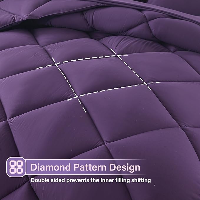 Cosybay Bed in a Bag Queen Comforter Sets 7pcs All Season Solid Down Alternative Bedding Sets Purple with Comforter, Pillow Shams, Flat Sheet, Fitted Sheet and Pillowcases