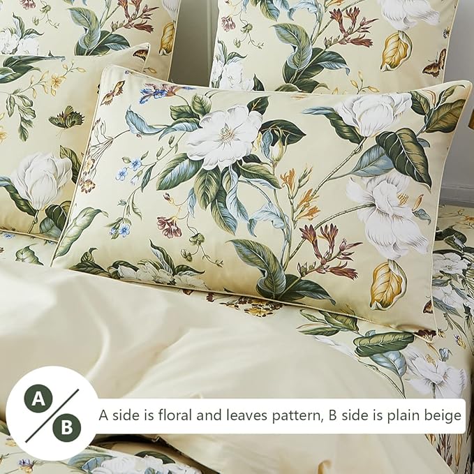 WINLIFE 100% Cotton Pillowcases Green Leaf Pattern Printed Pillow Cases Queen Size Pillow Cover Set of 2 (Queen 20x30'', Farmhouse Leaves)