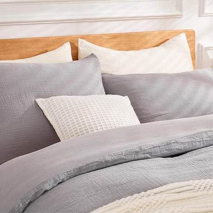 Gray Duvet Cover King, 100% Sandwashed Cotton Soft King Size Duvet Cover Set 3 Pieces with Zipper Clousre & Corner Buttons (Gray, King 104 x 90)