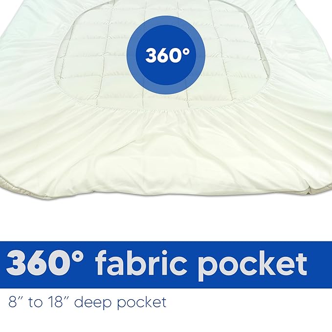 Nutan, Quilted Fitted Fluffy & Soft Mattress Pad, Breathable Mattres Topper, Cooling Protector Cover with 18” Deep Pocket, Full, White