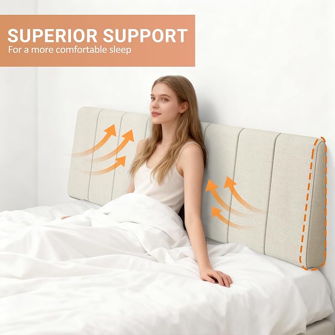 King Size Headboard Only-No Assembly Required, Beige | Easy to use no assembly required, Linen fabric and extra-thick foam for added comfort, Modern style headboard king size