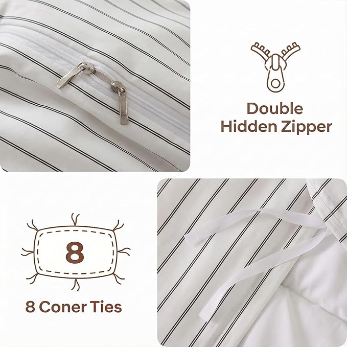 Bedbay Cotton Striped Duvet Cover Set King Size, Black & White Minimal Bedding Set, 100% Cotton Sateen,Soft Breathable Hotel Style Comforter Cover with Zipper Closure & Corner Ties