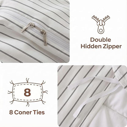 Bedbay Cotton Striped Duvet Cover Set Queen Size, Black & White Minimal Bedding Set, 100% Cotton Sateen,Soft Breathable Hotel Style Comforter Cover with Zipper Closure & Corner Ties