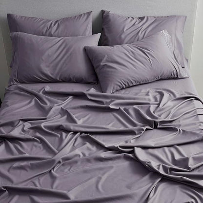 Clara Clark Twin XL Sheets - Hotel Luxury 5 Piece Bed Sheets for Twin XL Size Bed - Soft Bedding Sheets & Pillowcases, Fits Mattress up to 16 inch deep. Twin XL, Grayish Purple