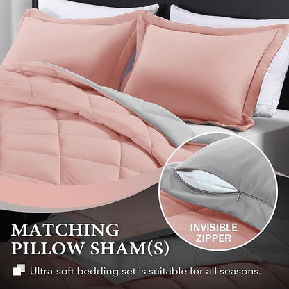 downluxe King Size Comforter Set - Pink and Grey King Comforter, Soft Bedding Sets for All Seasons -3 Pieces - 1 Comforter (104"x92") and 2 Pillow Shams(20"x36")