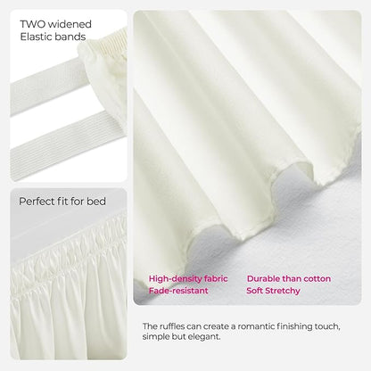 RIMELA Dorm Bed Skirt Twin XL 32 Inch Drop, Easy to Install Extra Long Wrap Around Elastic Dust Ruffle, Cream Bedskirt Solid Silky Fabric Machine Washable (Twin XL 80“L x 39”W & Twin 75“L x 39”W)