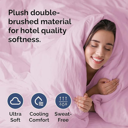 Duvet Cover Queen Size Set - Extra Soft Queen Duvet Cover 90" x 90" with 2 Pillow Shams - Hotel Luxury, Easy Care & Fade Free w/ Zipper Closures & Ties - All Season, Comfy & Breathable (Light Pink)