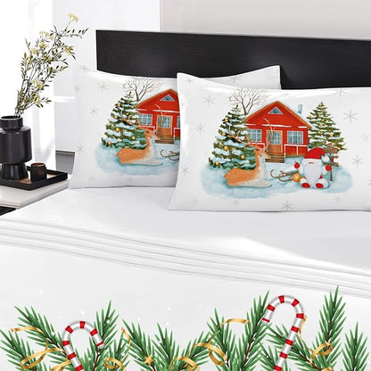 YIYEA Christmas Pillow Cases Standard Size Set of 4, Ultra Soft Double Brushed Microfiber Red Pillowcases and Christmas Pillow Covers, Envelope Closure, Fade Resistant (20"x26")