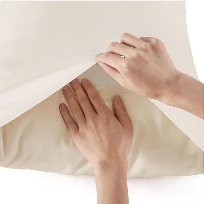 Bedsure California King Sheet Sets, Cooling Sheets, Rayon Derived from Bamboo, PureWoven, Breathable & Soft, Deep Pocket Up to 16 Inches, Hotel Luxury Silky Bedding for Hot Sleepers, Light Beige