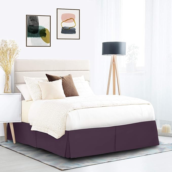 Nestl Dark Purple Bed Skirt Cal King Size - Cal King Bed Skirt 14 Inch Drop - Brushed Microfiber Bed Skirts - Hotel Quality Pleated Bed Skirt - Shrinkage & Fade Resistant