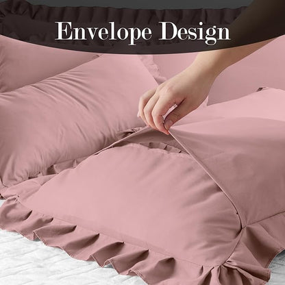 Ruffle Pillow Cases Queen Size Set of 2 – Soft Wrinkle Resistant Brushed Microfiber Ruffled Pillowcases –Envelope Pillow Shams Cover Festive Gift for Hotels, Guest Rooms 20x30 Inch (Pink)