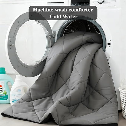 3-Piece Queen Comforter Set,All-Season,Soft & Hypoallergenic &Breathable Bedding,Polyester Quilted,Down Alternative(Comforter*1 & Pillowcases*2),Black/Dark Gray