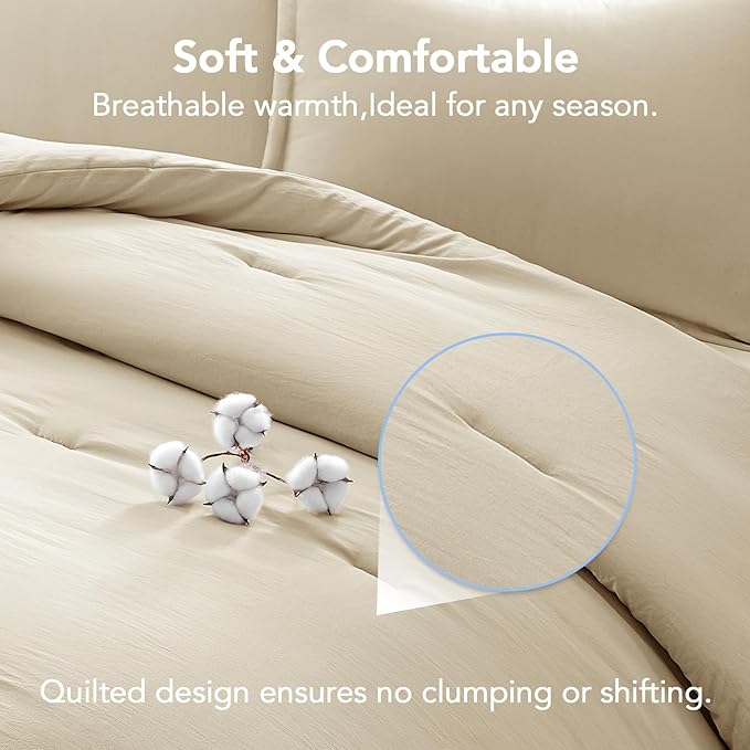 Queen Comforter Set Linen,3PCS Soft Lightweight Breathable Bedding Comforter for All Season, Queen Size(90''×90'' Comforter & 2 Pillowcases)