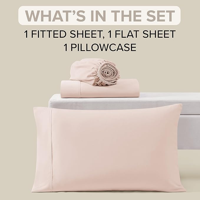 UGG Hedi Twin Sheet Set 3-Piece Luxury Cooling Sheets Deep Pockets Premium Bedding with 1 Pillow Sham Hypoallergenic Machine Washable Soft Lightweight Bed Set for Dorm or Kid Bunk, Twin, Shell Pink
