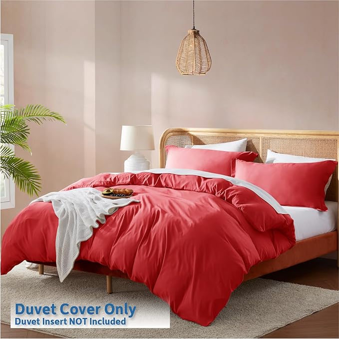 Nestl Twin Duvet Cover Set - Soft Double Brushed Red Duvet Cover Twin XL, 2 Piece, with Button Closure, 1 Duvet Cover 68x90 inches and 1 Pillow Sham