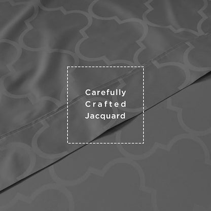 Threadmill Cotton Twin XL Sheet Set | 100% Cotton Sheets for Twin XL Size Bed | Damask Jacquard Sateen Twin XL Bed Sheets Set with 16” Deep Pocket | Soft Breathable 3-Piece Cooling Sheets | Dark Grey