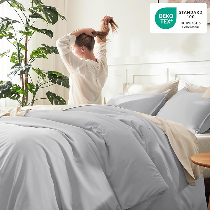 Litanika Comforters Twin XL Size Light Grey, 2 Pieces Lightweight Solid Bedding Set & Collections, All Season Fluffy Bed Set (68x92 Inches Comforter & 1 Pillowcase)