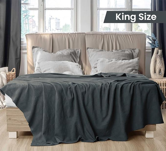 Utopia Bedding Smoke Gray 100% Cotton Blanket [King Size - 90x108 Inch] Lightweight, Soft and Breathable Thermal Blanket for All Seasons
