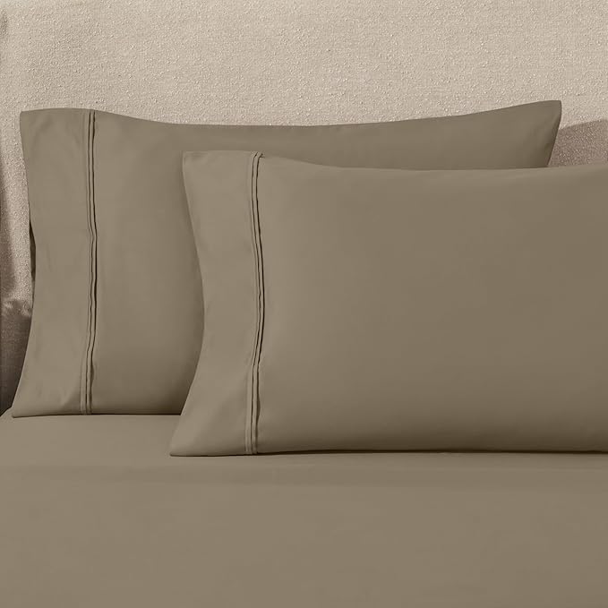 1200 Thread Count 100% Egyptian Cotton, Soft and Breathable, 2-Piece Standard Pillowcase Set Solid, Taupe