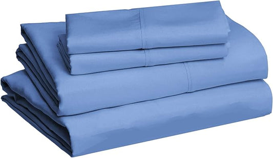 Amazon Basics Lightweight Breathable, Wrinkle Resistant Microfiber 4-Piece Bed Sheet Set with 14-Inch Deep Pockets, Full, Dutch Blue, Solid