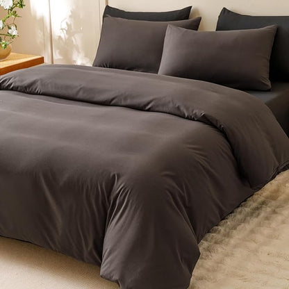 CLOTHKNOW Brown King Size Comforter Set 3Pcs Dark Coffee Bedding Comforter Sets Soft Brown Comforter Men Women Comforter with 2 x Pillow Cases