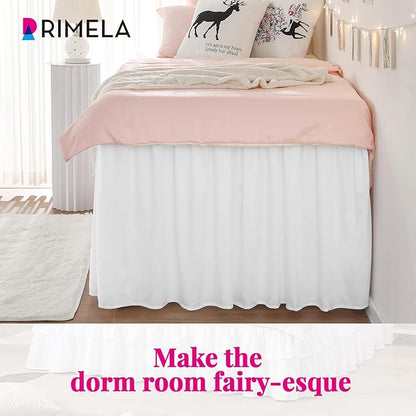 RIMELA Dorm Bed Skirt Twin XL 22 Inch Drop, Extra Long Wrap Around Elastic Bed Skirts Easy to Put On Twin Size Dust Ruffle, White Bedskirt for Adjustable Bed Base Solid Silky Fabric Machine Washable