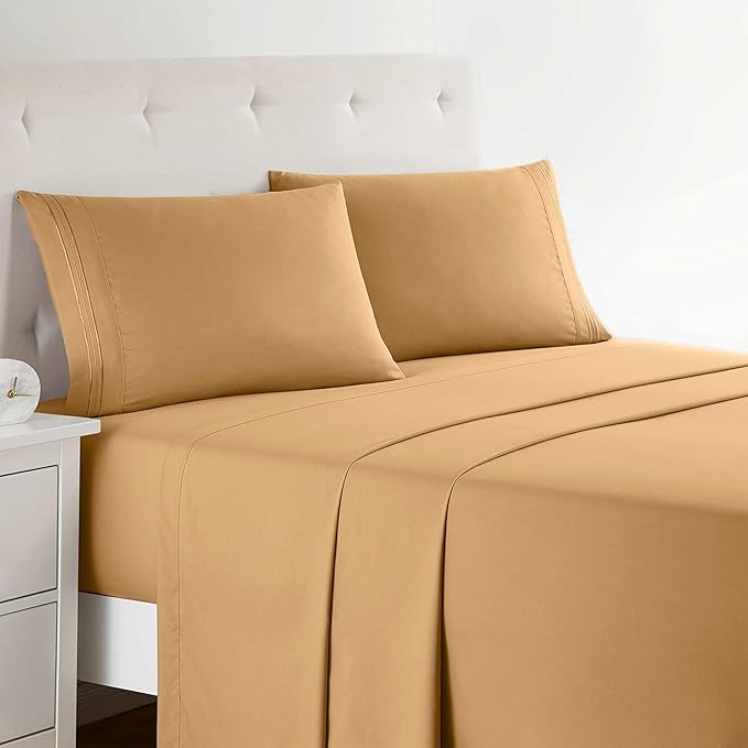 Clara Clark Premier 1800 Series 4pc Bed Sheet Set - Queen, Camel Gold