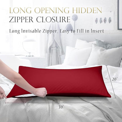 Cooling Side Sleeper Pillow Cases - Curved Rayon Derived from Bamboo Pillowcase Cover- Breathable Silky Soft Pillowcase for Hot Sleepers Hair and Skin, Queen Size 1 Piece, 20 * 30 Inches Red