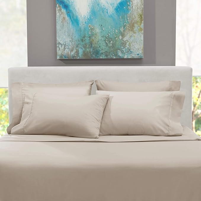 Hearth & Harbor Bed Sheets, Luxury Soft 6 Piece Bed Sheet Set Extra Deep Pocket Fitted Sheets Fits Mattress up to 21", Double Brushed Bedding Sheets & Pillowcases, Twin XL, Natrual Linen