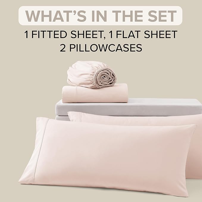 UGG Hedi Cali King Sheet Set 4-Piece Luxury Cooling Sheets Deep Pockets Premium Bedding with 2 Shams Hypoallergenic Machine Washable Soft Lightweight Bed Set for Room, California King, Shell Pink