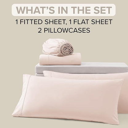 UGG Hedi King Sheet Set 4-Piece Luxury Cooling Sheets Deep Pockets Premium Bedding with 2 Pillow Shams Hypoallergenic Machine Washable Soft Lightweight Bed Set for Bedroom, King, Shell Light Pink