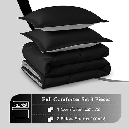 downluxe Full Size Comforter Set - Black and Grey Full Comforter - Soft Bedding Sets for All Seasons -3- Piece Comforter Set Full with 2 Reversible Pillow Shams