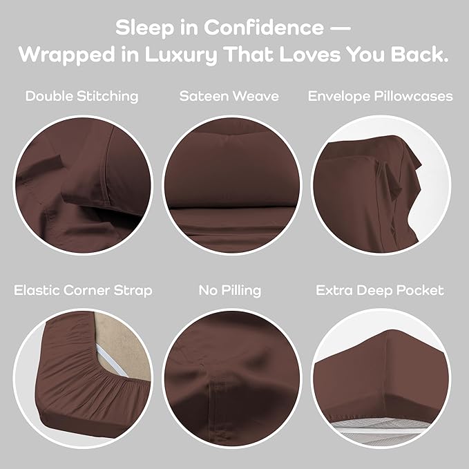 Olive + Crate Tencel Lyocell Eucalyptus Sheets King Size - Cooling Tencel Sheets for Hot Sleepers with 18 Inch Deep Pocket Fit - Cacao 4-Piece Set