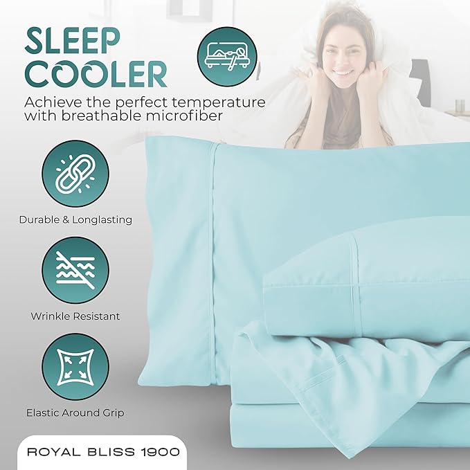 Queen Sheet Set - 4 Piece Bedding - Wrinkle Free, Queen Bed Set, Queen Sheet Sets 1800 Series Cooling Sheets (Queen, Aqua)