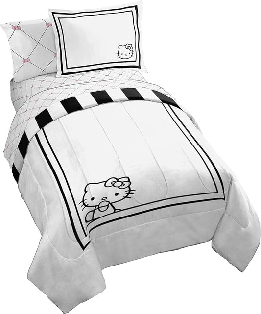 Jay Franco Comforter Set Includes Sheets and Pillow Covers - Soft and Cozy Bed Set for Stylish Room Decor, White - Hello Kity 5 Piece Twin Size Bedding