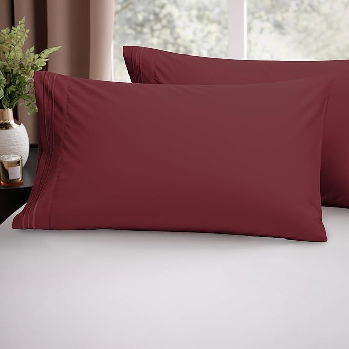 Elegant Comfort Luxury Ultra-Soft 2-Piece Pillowcase Set - 1500 Premium Hotel Quality Microfiber Double Brushed - Wrinkle Resistant, King Size, Burgundy