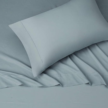 Amazon Basics Lightweight Breathable Super Soft Easy Care Wrinkle Resistant Brushed Microfiber 3 Piece Bed Sheet Set with 14-Inch Deep Pockets, Twin, Spa Blue, Solid