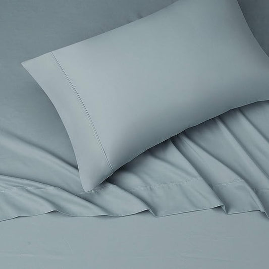 Amazon Basics Lightweight Super Soft Easy Care Microfiber 3 Piece Bed Sheet Set with 14-Inch Deep Pockets, Twin XL, Spa Blue, Solid (Pack of 4)