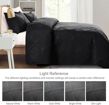Exclusivo Mezcla Full Queen Size Quilt Set with Modern Striped Pattern, 3 Pieces Lightweight Black Quilts Bedding Set, Soft Bedspreads Coverlets for All Seasons