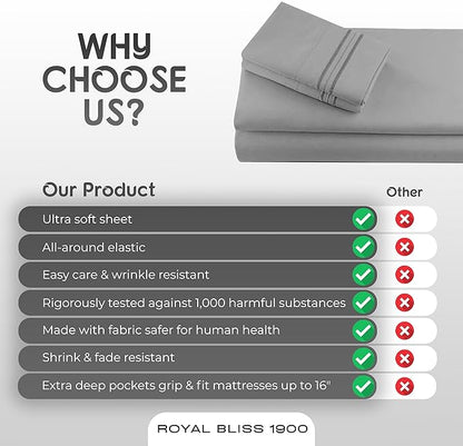 Split Queen Sheets - 5 Pcs Set for Adjustable Bed - Soft, Wrinkle-Resistant (Dark Grey)