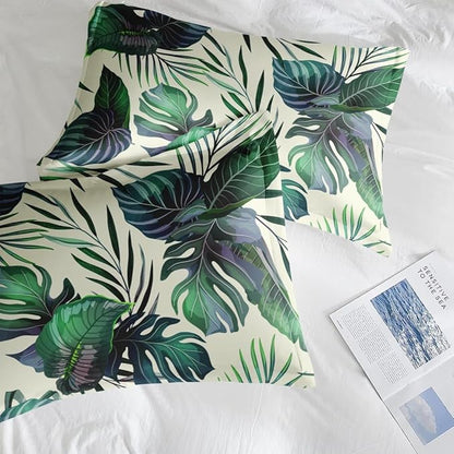 Comforter Set Queen Size, Palm Leaf Tropical 7 Pcs Bedding for Kids and Adults, Plants Leaves Hawaiian Bed Sheet Sets with Fitted Sheet 2 Pillowcase & 2 Sham for Bedroom Bed Decor