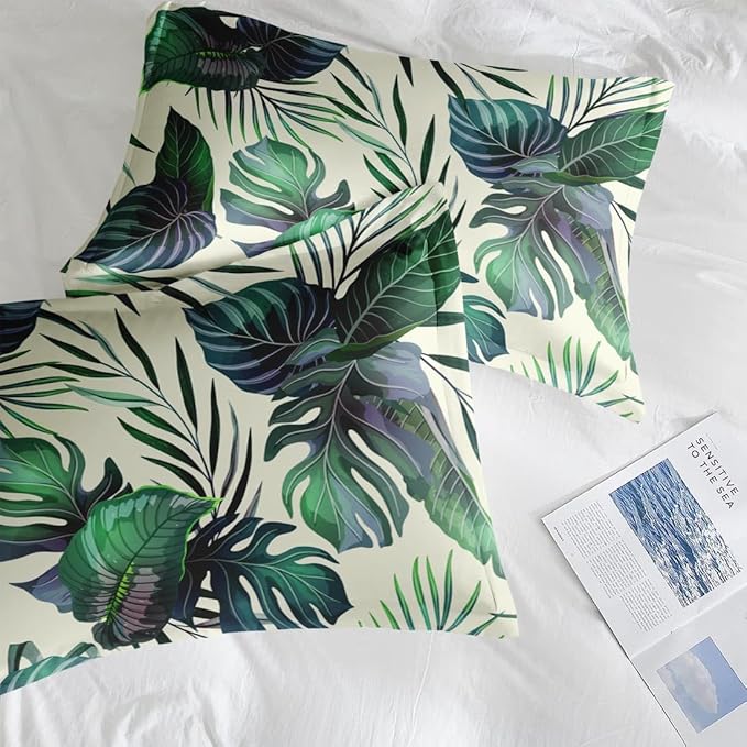 Comforter Set Twin Size, Tropical Plants Leaves 5 Pcs Bedding for Kids and Adults, Palm Leaf Flower Hawaiian Bed Sheet Sets with Fitted Sheet Pillowcase & Sham for Bedroom Bed Decor