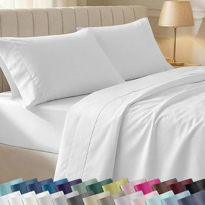 California Design Den King Bed Sheets Set - Soft 400 Thread Count Sateen, 100% Cotton Sheets, Deep Pockets with All Around Elastic for a Snug Fit, Durable Bedding Set - Antique White