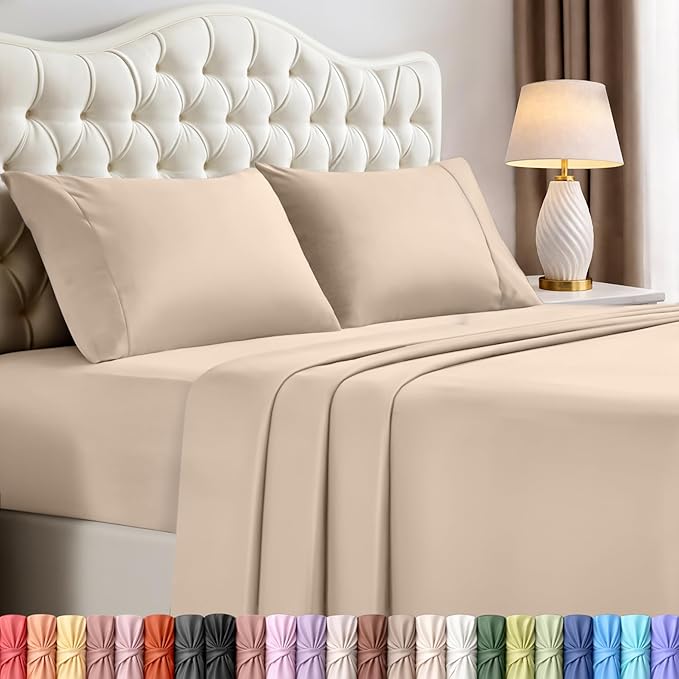 Utopia Bedding King Size Sheet Set – 4 Piece Bed Sheets, Soft and Breathable Microfiber, Includes 1 Fitted Sheet, 1 Flat Sheet and 2 Pillowcases – Oeko Tex (Beige)