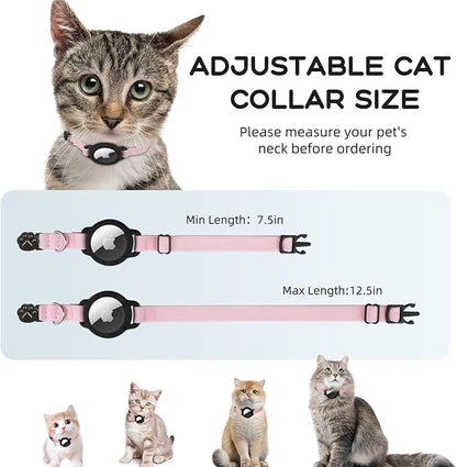 AirTag Cat Collars, Stretchy Collar with Apple Air Tag Holder and Bell | Breakaway - Ultra Design Elastic - GPS Tracking Collars - Adjustable Size for Cats & Puppies 7.5-12.5" - (Pink)