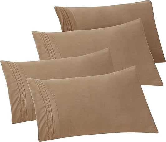 Elegant Comfort 4-PACK Solid Pillowcases 1500 Premium Hotel Quality Microfiber - Smooth Weave, Wrinkle and Stain Resistant, Easy Slip-On, 4-Piece Set, King Pillowcase, Taupe