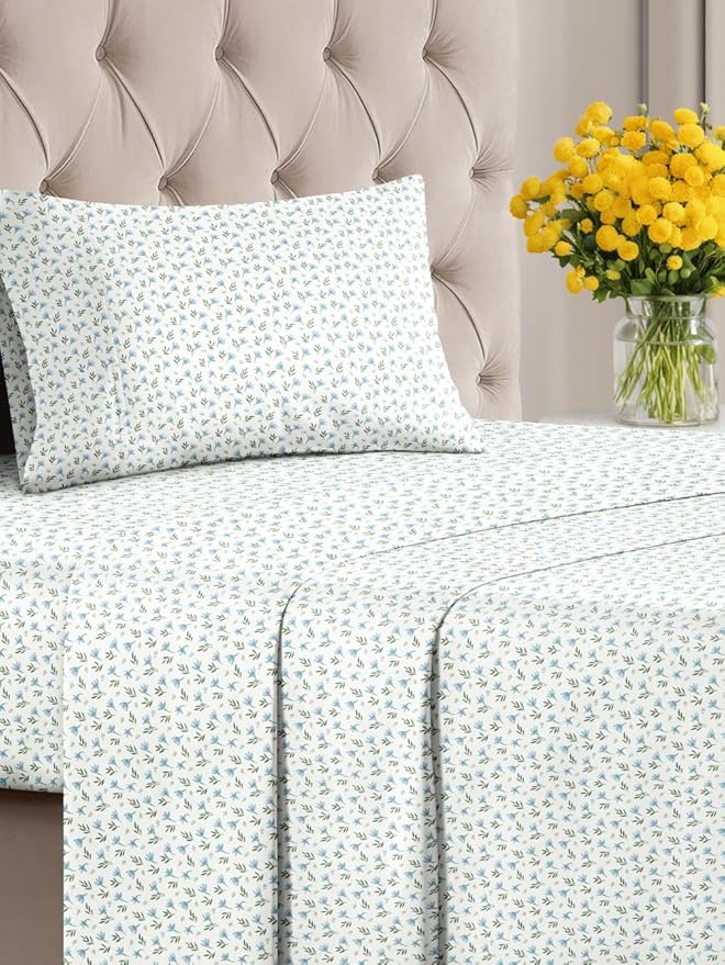 Floral Sheets - Flower Print Bed Sheet Set - 1 Flat, 1 Fitted & 1 Pillowcase w/ Deep Pockets - Comfy, Cozy, Wrinkle & Fade Free - Boho Botanical Bedding - Soft, Breathable & Cooling - Twin XL Size Set