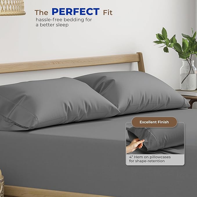 Thread Spread 100% Egyptian Cotton King Size Pillow Cases Set of 2 - Luxury 1000 Series Paradise Collection Pillow Cases King Size (Dark Grey), Soft Cooling Hotel Egyptian Cotton Pillowcases